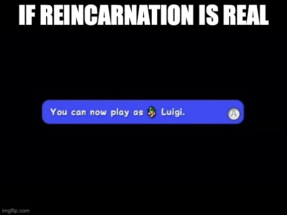 You Can Now Play as Luigi | IF REINCARNATION IS REAL | image tagged in you can now play as luigi | made w/ Imgflip meme maker