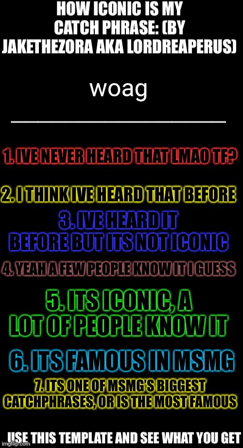 How iconic is my catchphrase | woag | image tagged in how iconic is my catchphrase | made w/ Imgflip meme maker