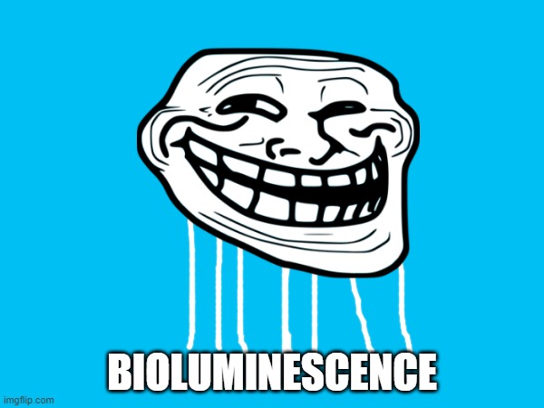bioluminescnece | BIOLUMINESCENCE | image tagged in jellyfish,trollface,troll face,bioluminescence,a random meme | made w/ Imgflip meme maker