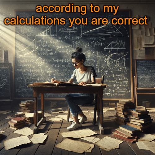 according to my calculations you are correct | made w/ Imgflip meme maker