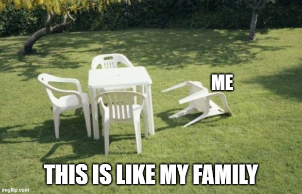 im the odd one | ME; THIS IS LIKE MY FAMILY | image tagged in memes,we will rebuild | made w/ Imgflip meme maker