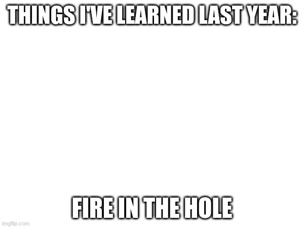 I regret learning this. | THINGS I'VE LEARNED LAST YEAR:; FIRE IN THE HOLE | image tagged in gd | made w/ Imgflip meme maker