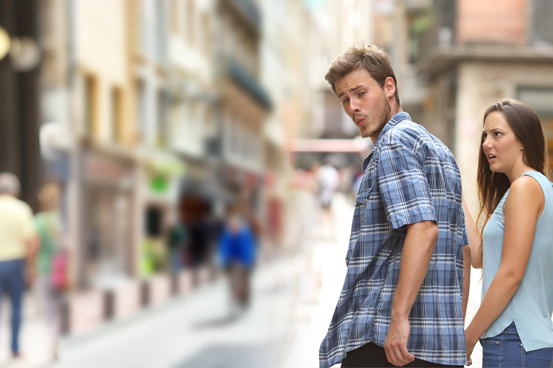 Distracted boyfriend no red dressed girl Blank Meme Template