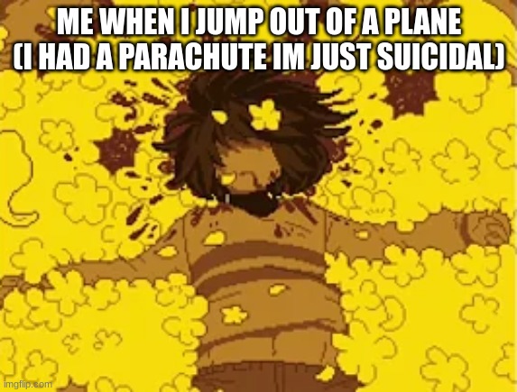 not really | ME WHEN I JUMP OUT OF A PLANE (I HAD A PARACHUTE IM JUST SUICIDAL) | image tagged in dead frisk | made w/ Imgflip meme maker