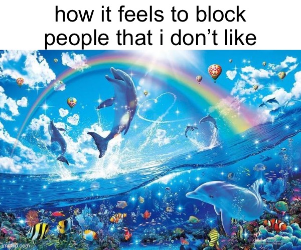 Happy dolphin rainbow | how it feels to block people that i don’t like | image tagged in happy dolphin rainbow | made w/ Imgflip meme maker
