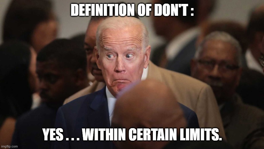 Biden OK's Iran Attack on Israel within certain limits | DEFINITION OF DON'T :; YES . . . WITHIN CERTAIN LIMITS. | image tagged in joe biden spooked | made w/ Imgflip meme maker