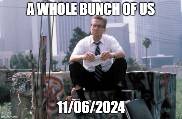 Last straw | A WHOLE BUNCH OF US; 11/06/2024 | image tagged in falling down,2024,election,elections,rigged elections,maga | made w/ Imgflip meme maker