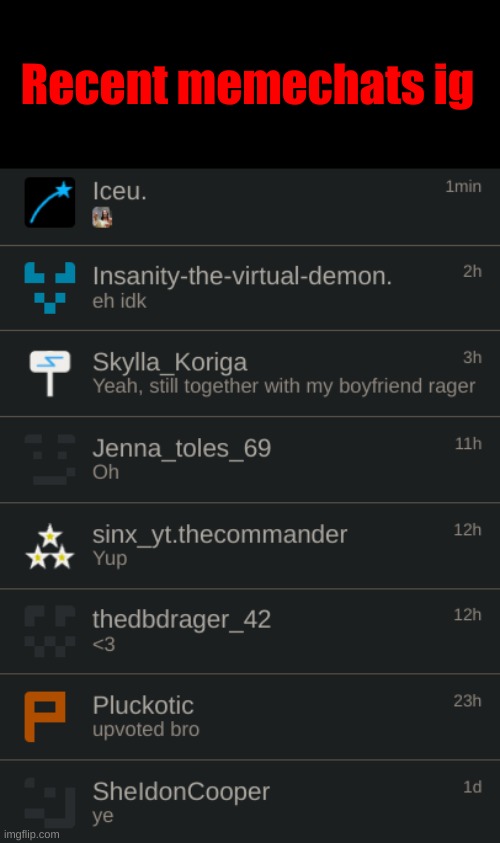 Recent memechats ig | made w/ Imgflip meme maker