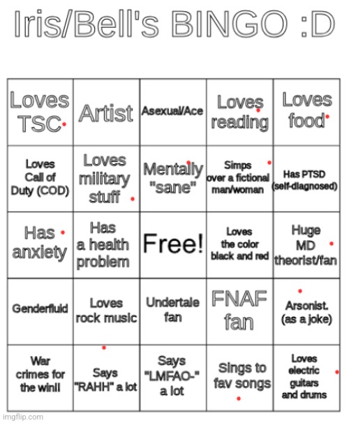Iris Bingo | image tagged in iris bingo | made w/ Imgflip meme maker