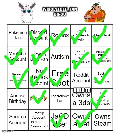 Fire we got things in common | USED TO | image tagged in wigglytuff_fan bingo | made w/ Imgflip meme maker