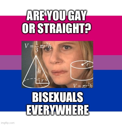 Confused Renata Sorrah invisible bisexual meme | ARE YOU GAY OR STRAIGHT? BISEXUALS EVERYWHERE | image tagged in bi flag,bisexual,math lady/confused lady,calculating meme,lgbt,renata sorrah | made w/ Imgflip meme maker