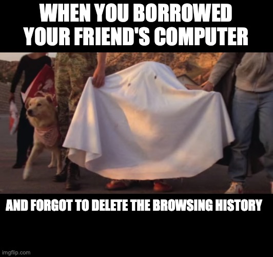 when you borrowed your friend's computer | WHEN YOU BORROWED YOUR FRIEND'S COMPUTER; AND FORGOT TO DELETE THE BROWSING HISTORY | image tagged in funny meme,fun | made w/ Imgflip meme maker