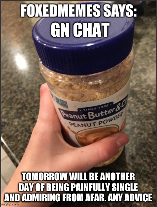 ? | GN CHAT; TOMORROW WILL BE ANOTHER DAY OF BEING PAINFULLY SINGLE AND ADMIRING FROM AFAR. ANY ADVICE | image tagged in foxedmemes says ahh templata,shmebulak | made w/ Imgflip meme maker