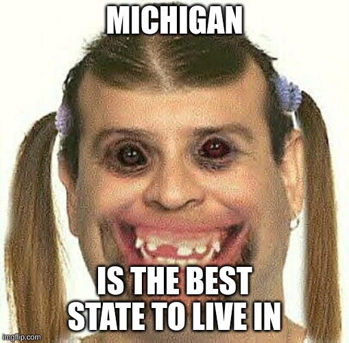 Michigan | MICHIGAN; IS THE BEST STATE TO LIVE IN | image tagged in creepy ugly guy | made w/ Imgflip meme maker