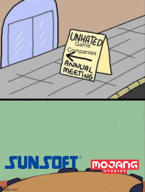 sunsoft is probably the underrated game company, i think | Game Companies | image tagged in unhated blank annual meeting | made w/ Imgflip meme maker