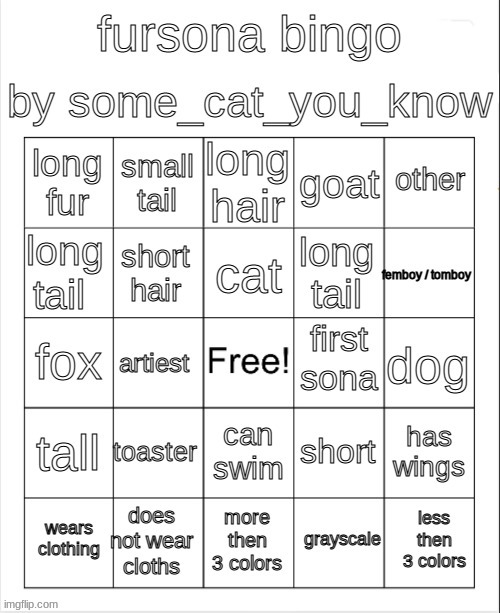 any thing counts | image tagged in fursona bingo | made w/ Imgflip meme maker