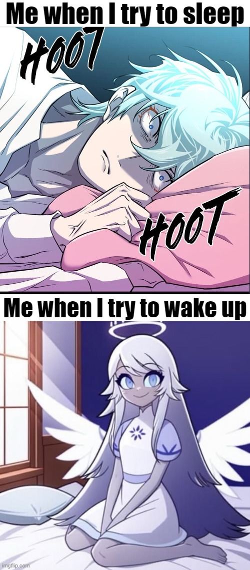 Sleep Be Like | Me when I try to sleep; Me when I try to wake up | image tagged in hazbin hotel,memes,accurate,funny memes,funny | made w/ Imgflip meme maker