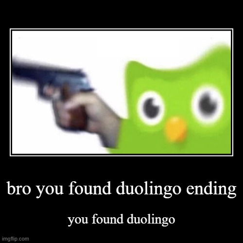bro you found duolingo ending | you found duolingo | image tagged in funny,demotivationals | made w/ Imgflip demotivational maker