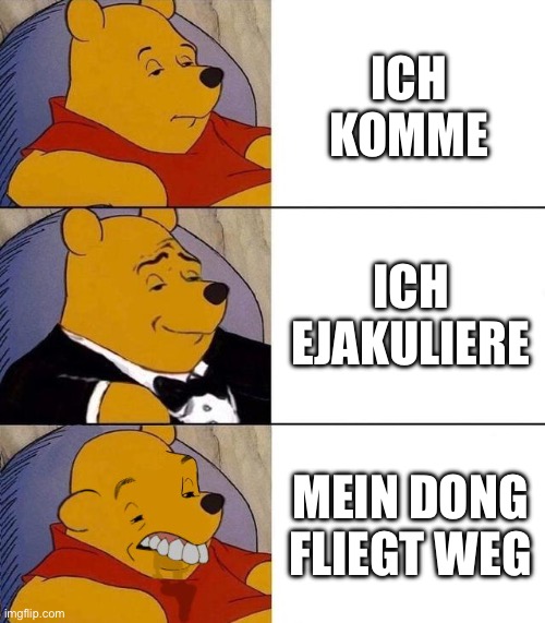 Best,Better, Blurst | ICH KOMME; ICH EJAKULIERE; MEIN DONG FLIEGT WEG | image tagged in best better blurst | made w/ Imgflip meme maker