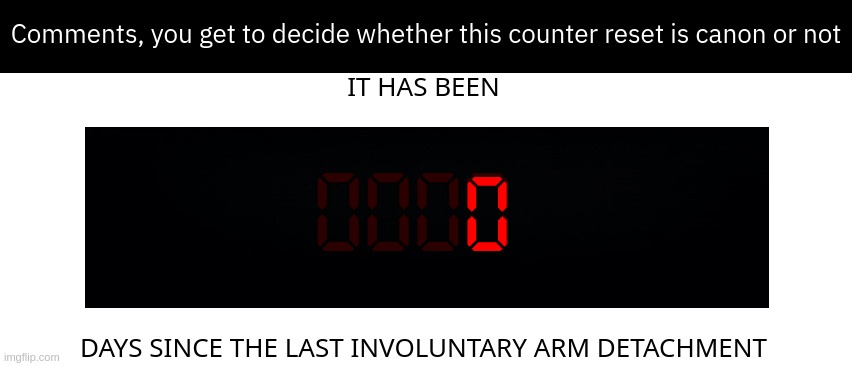 This image itself isn't canon but if the comments decide the counter reset is canon I will post the image but without the spacin | Comments, you get to decide whether this counter reset is canon or not | made w/ Imgflip meme maker