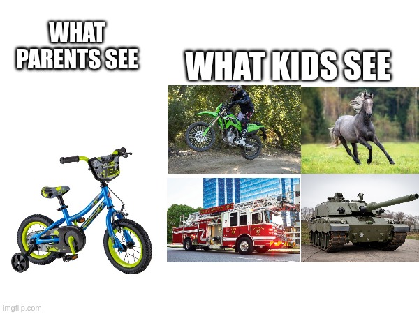 Childhood | WHAT KIDS SEE; WHAT PARENTS SEE | image tagged in childhood,memories,nostalgia | made w/ Imgflip meme maker