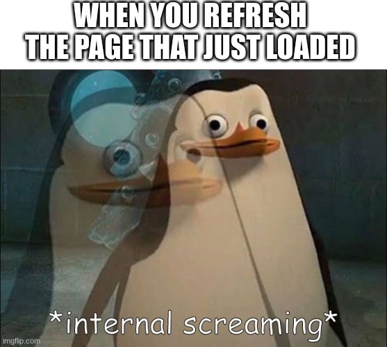 Waited for 3 minutes X_X | WHEN YOU REFRESH THE PAGE THAT JUST LOADED | image tagged in private internal screaming,funny,memes | made w/ Imgflip meme maker