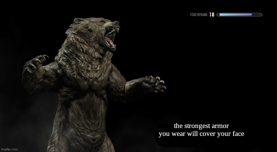 Skyrim loading screen tip | the strongest armor you wear will cover your face | image tagged in skyrim loading screen tip | made w/ Imgflip meme maker