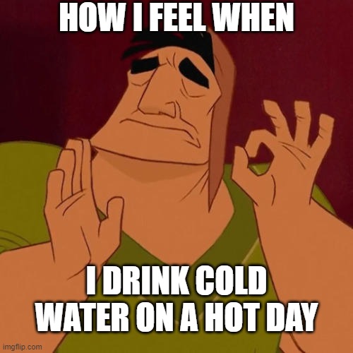 When X just right | HOW I FEEL WHEN; I DRINK COLD WATER ON A HOT DAY | image tagged in when x just right,disney,emperor's new groove,just right,water | made w/ Imgflip meme maker