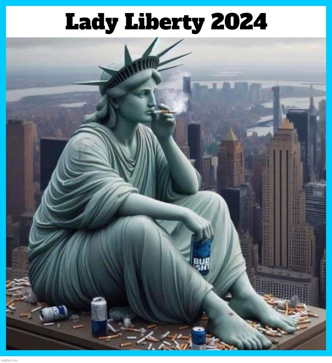 Lady Liberty 2024 | image tagged in lady liberty,statue of liberty,new york city,new york,shithole,woke | made w/ Imgflip meme maker