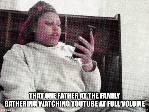 Their is always this one father | THAT ONE FATHER AT THE FAMILY GATHERING WATCHING YOUTUBE AT FULL VOLUME | image tagged in paisley is holding my dad's phone | made w/ Imgflip meme maker