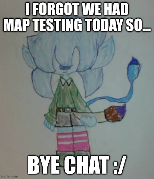 Scribble | I FORGOT WE HAD MAP TESTING TODAY SO... BYE CHAT :/ | image tagged in scribble | made w/ Imgflip meme maker