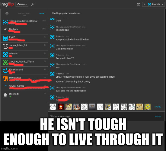 HE ISN'T TOUGH ENOUGH TO LIVE THROUGH IT | image tagged in msmg | made w/ Imgflip meme maker