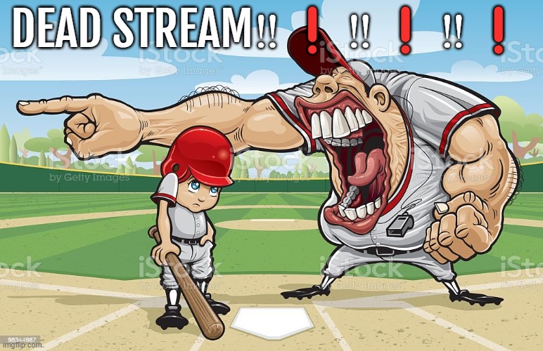 Coach baseball scream | DEAD STREAM‼️❗‼️❗‼️❗ | image tagged in coach baseball scream | made w/ Imgflip meme maker