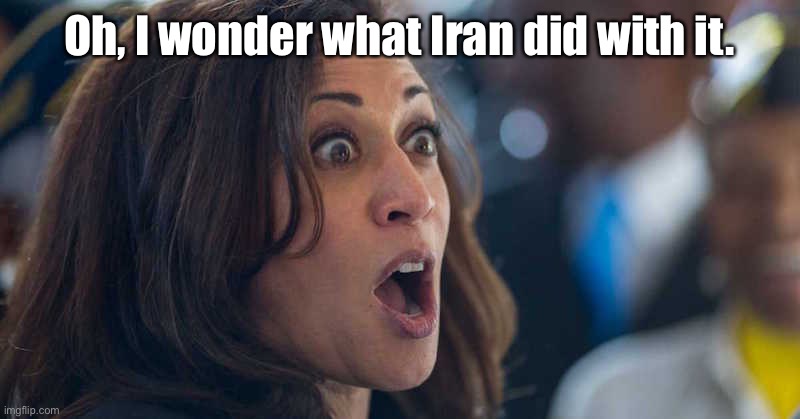 Oh, I wonder what Iran did with it. | image tagged in kamala harriss | made w/ Imgflip meme maker
