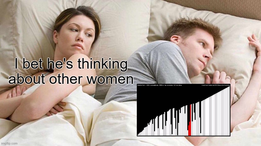 sorting moment | I bet he's thinking about other women | image tagged in memes,i bet he's thinking about other women | made w/ Imgflip meme maker