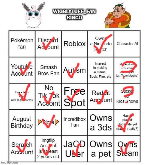 Wigglytuff_fan Bingo | image tagged in wigglytuff_fan bingo | made w/ Imgflip meme maker