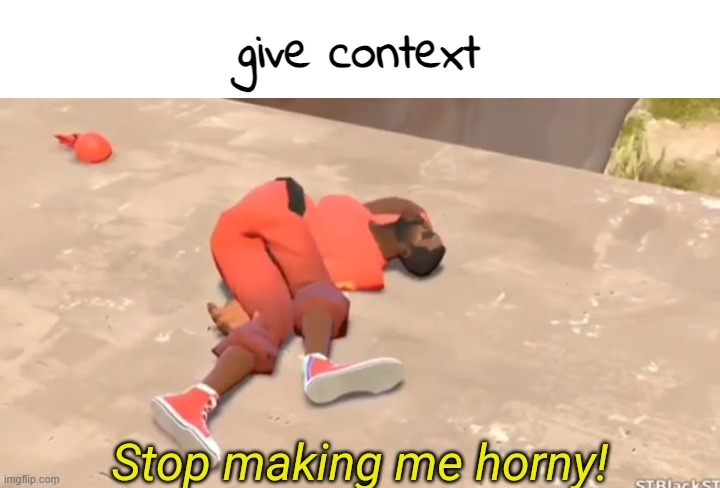 . | give context | image tagged in stop making me horny | made w/ Imgflip meme maker