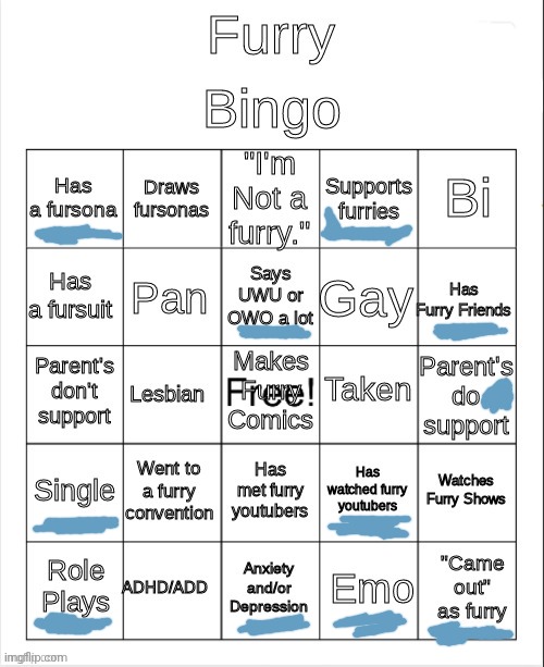 Lol decided to do one of these ¯⁠\⁠_⁠(owO)⁠_⁠/⁠¯ | image tagged in furry bingo | made w/ Imgflip meme maker
