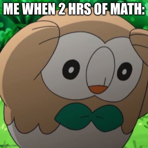 Rowlet Meme Template | ME WHEN 2 HRS OF MATH: | image tagged in rowlet meme template | made w/ Imgflip meme maker