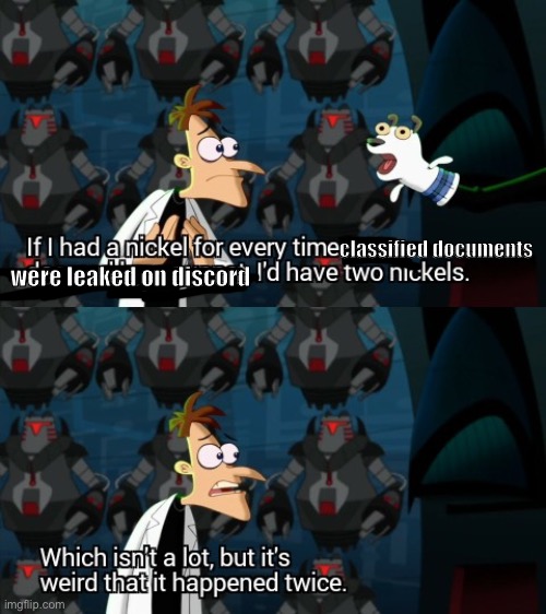 Which isn’t a lot, but it’s weird that it happened twice | classified documents; were leaked on discord | image tagged in which isn t a lot but it s weird that it happened twice | made w/ Imgflip meme maker