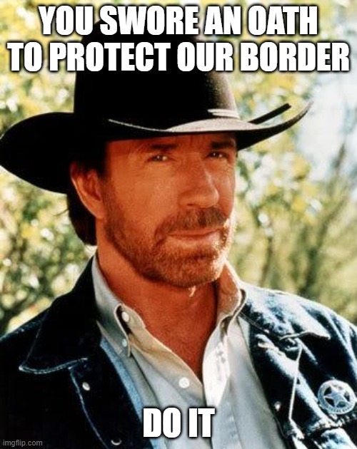 Chuck Norris Meme | YOU SWORE AN OATH TO PROTECT OUR BORDER; DO IT | image tagged in memes,chuck norris | made w/ Imgflip meme maker