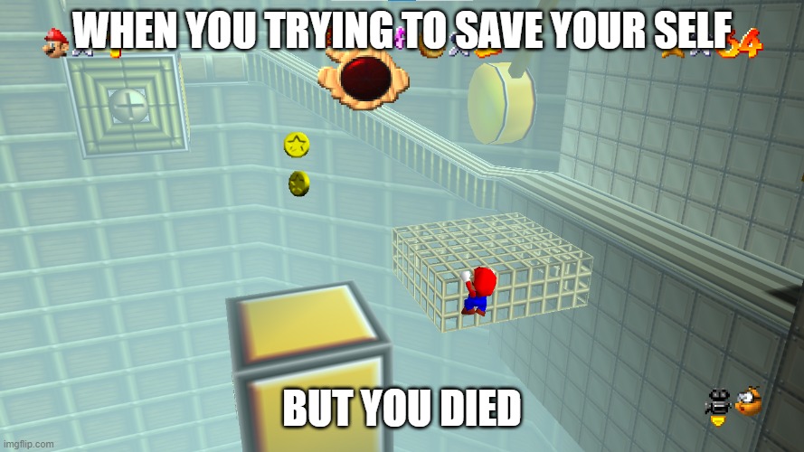 DIED | WHEN YOU TRYING TO SAVE YOUR SELF; BUT YOU DIED | image tagged in super mario 64,bad luck brian | made w/ Imgflip meme maker