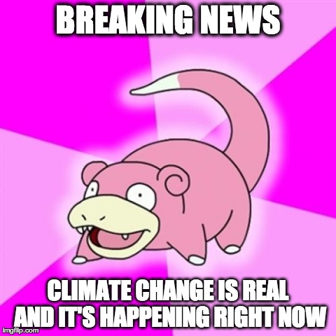 Slowpoke | BREAKING NEWS CLIMATE CHANGE IS REAL AND IT'S HAPPENING RIGHT NOW | image tagged in memes,slowpoke | made w/ Imgflip meme maker