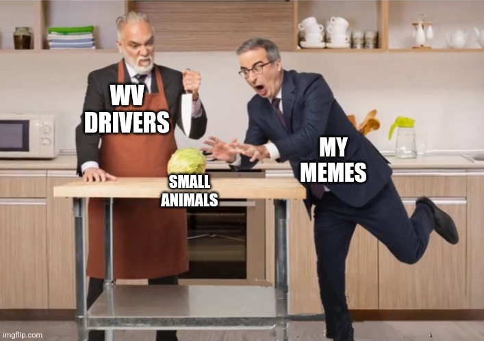 John Oliver saving a head of lettuce | WV DRIVERS; MY MEMES; SMALL ANIMALS | image tagged in john oliver saving a head of lettuce | made w/ Imgflip meme maker