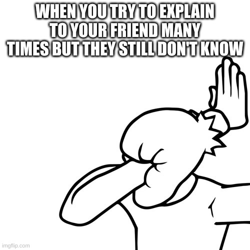 my dumb friend | WHEN YOU TRY TO EXPLAIN TO YOUR FRIEND MANY TIMES BUT THEY STILL DON'T KNOW | image tagged in face palm | made w/ Imgflip meme maker