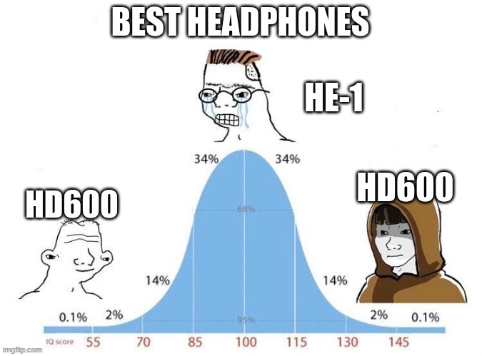 Bell Curve | BEST HEADPHONES; HE-1; HD600; HD600 | image tagged in bell curve | made w/ Imgflip meme maker