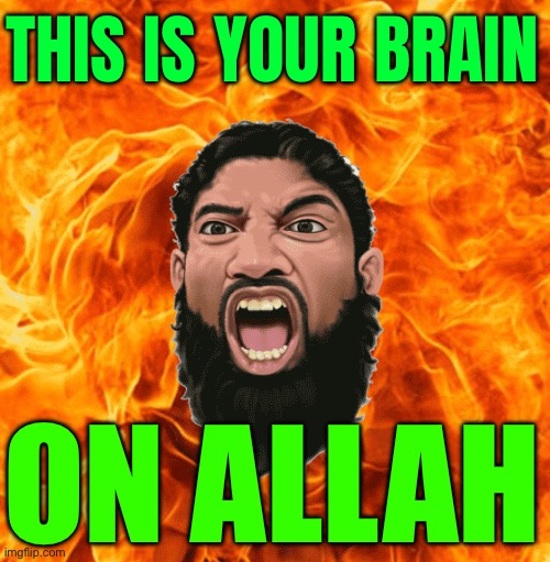 This Is Your Brain On Allah | THIS IS YOUR BRAIN; ON ALLAH | image tagged in rage muslim,anti-religion,religion,radical islam,islam,allahu akbar | made w/ Imgflip meme maker