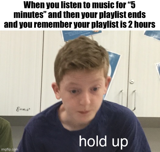 Hold up harrison | When you listen to music for “5 minutes” and then your playlist ends and you remember your playlist is 2 hours | image tagged in hold up harrison | made w/ Imgflip meme maker