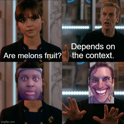 ? or ? DECIDE WISELY | Depends on the context. Are melons fruit? | image tagged in is four a lot | made w/ Imgflip meme maker