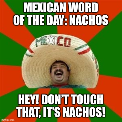 succesful mexican | MEXICAN WORD OF THE DAY: NACHOS; HEY! DON’T TOUCH THAT, IT’S NACHOS! | image tagged in succesful mexican,mexican word of the day | made w/ Imgflip meme maker